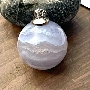 Natural Blue Lace Agate Pendant Crystal Gemstone Jewelry